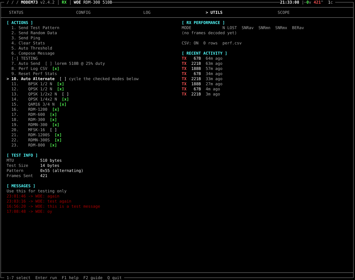 Modem 73 Utils screen